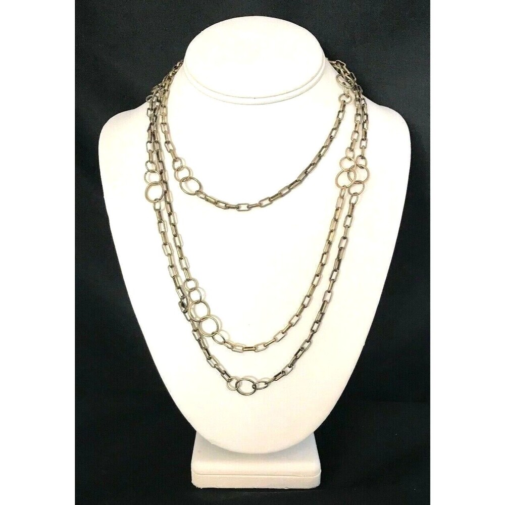 New Antique Gold Tone Layering Necklace Very Long Versatile - 7Z